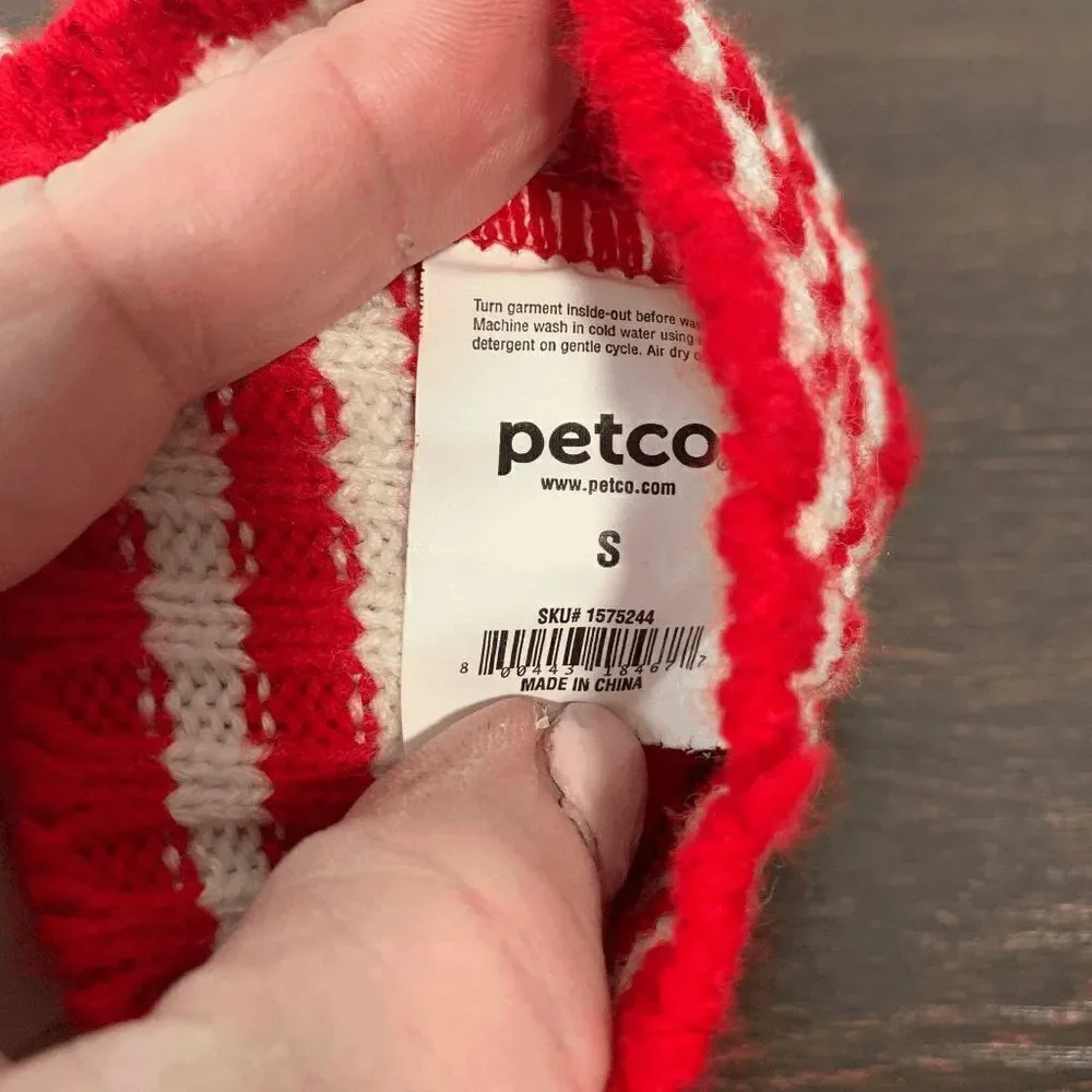 Petco Knitted Coat Dog Winter Clothes Reindeer Christmas Sweater Red White Small